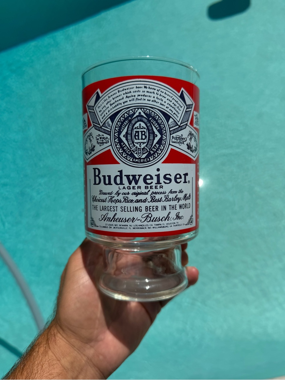 Vintage Budweiser 32 oz Pedestal Beer Glass Anheuser Busch Label Barware